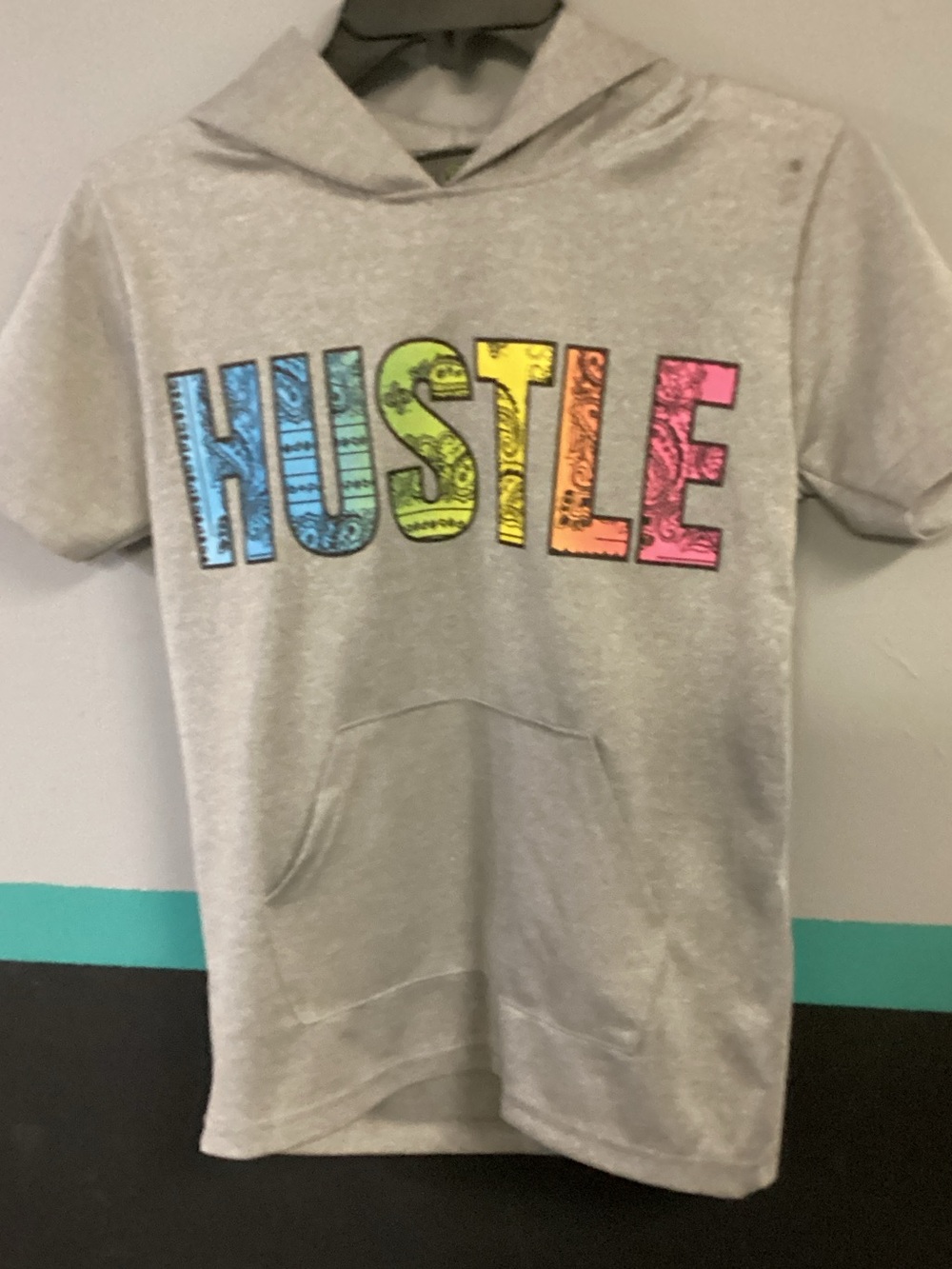 Kids Gray Hooded Tee with Multicolor HUSTLE Graphic